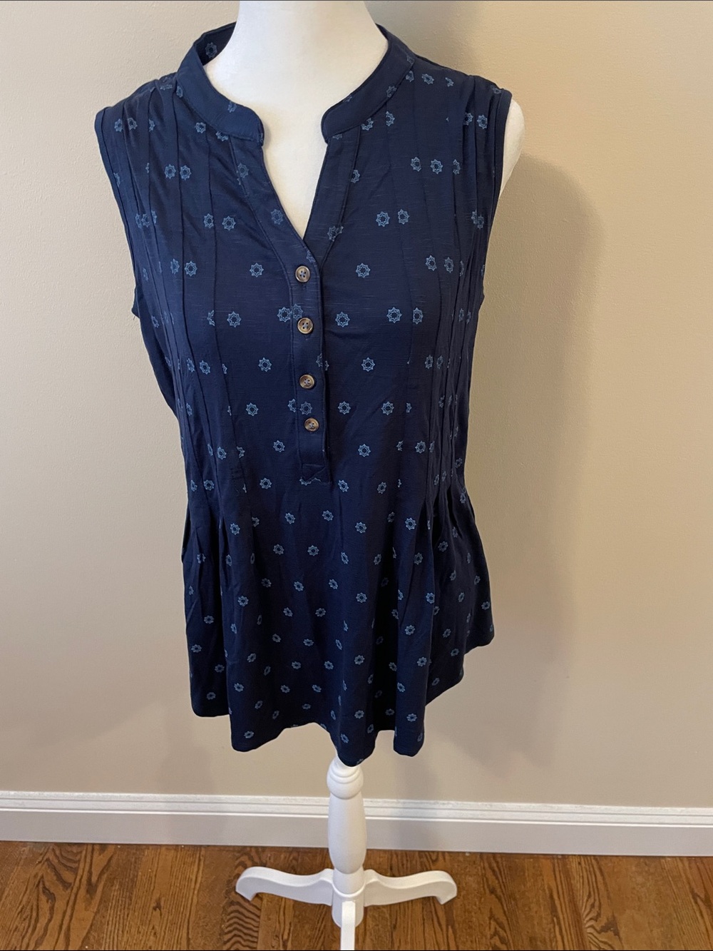 Westport Navy Sleeveless Button Henley Tunic